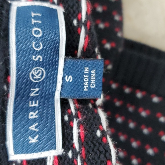 Karen Scott bird's eye turtleneck sweater women's small black red white cotton - Picture 8 of 11